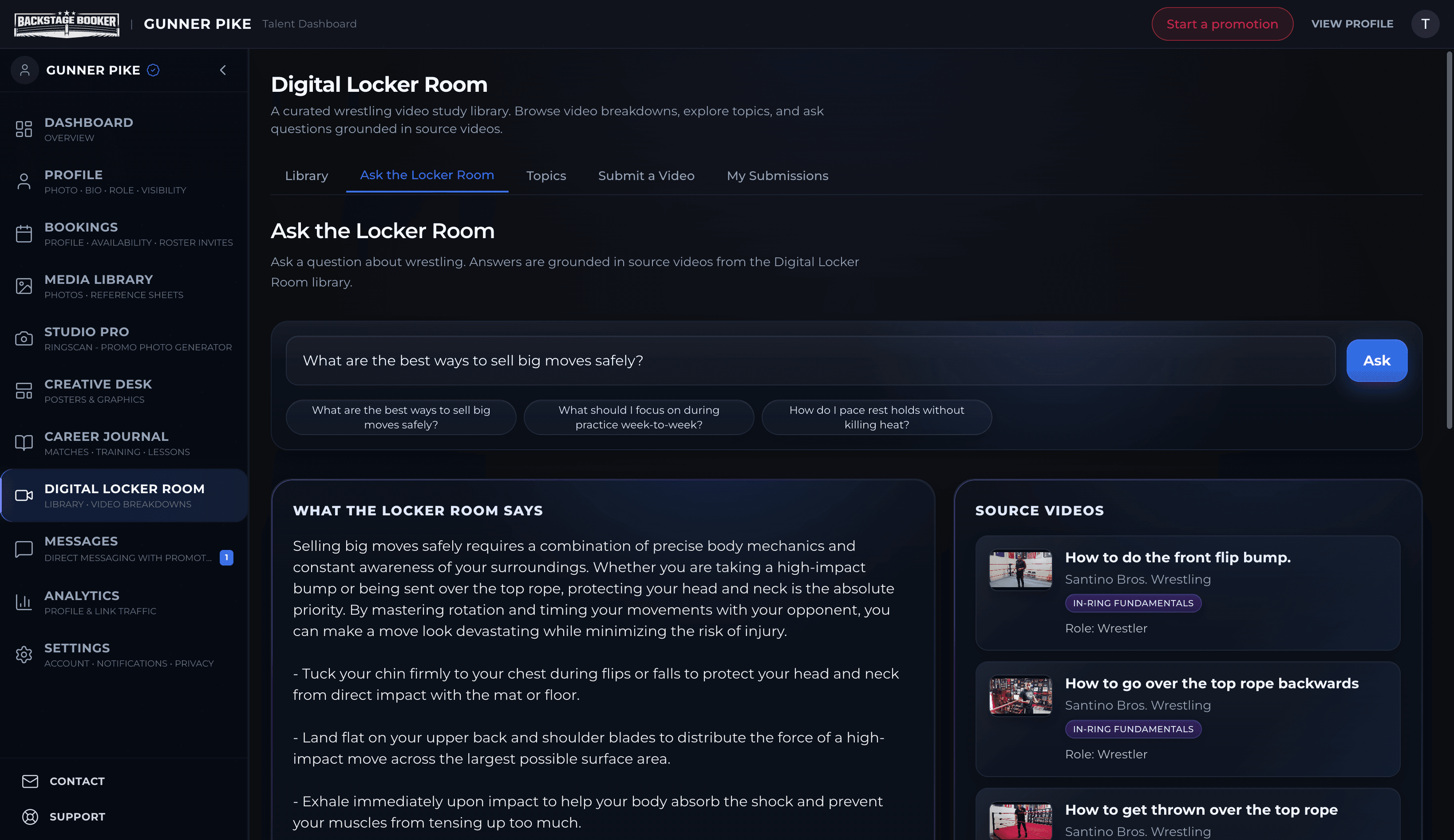 Ask the Locker Room — answers grounded in video library sources